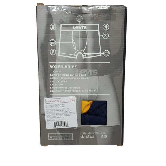 Levi's Boxer Brief Size S Performance Microfiber 3 Pk Gray Orange Navy 6" Inseam - Picture 3 of 6